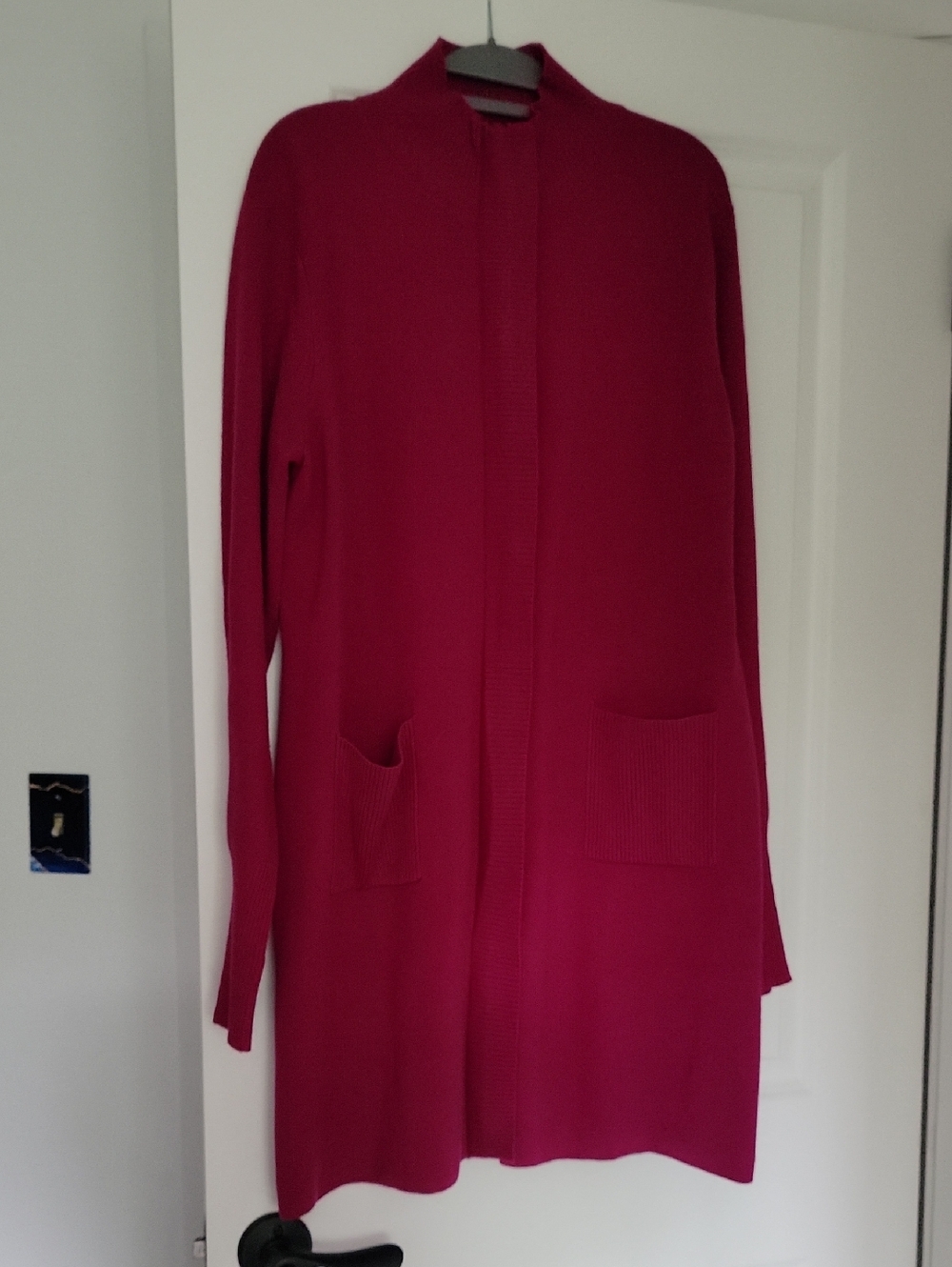 Vintage Long Open-Front Women's Cardigan Sweater - Deep Berry Pink